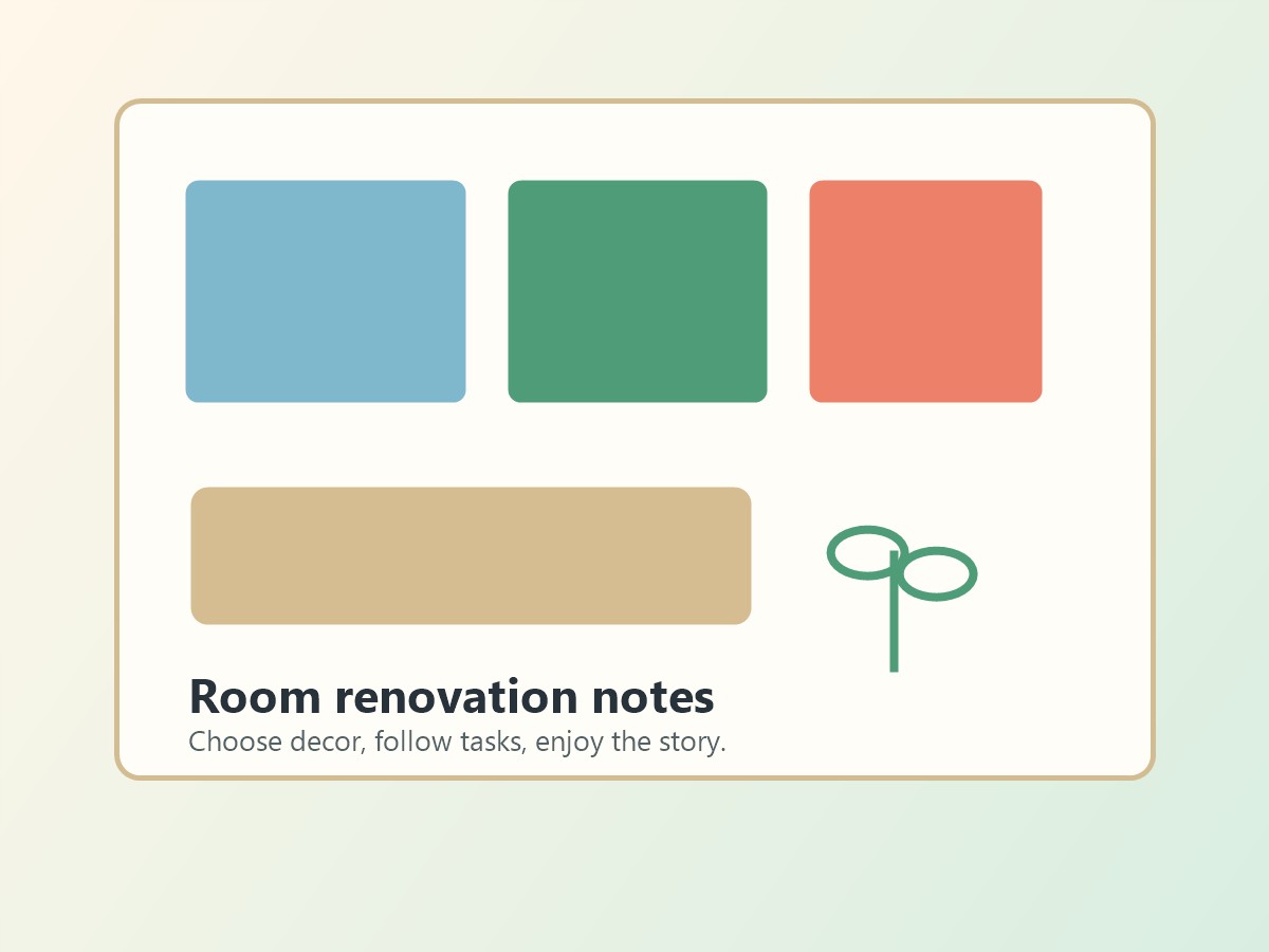 Warm illustrated home renovation board with furniture choices